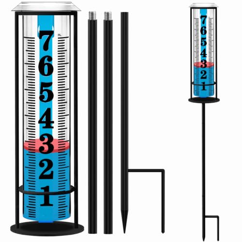 Rain Gauge outdoor, Upgraded Accurate Rain Gauges Outdoors best rated, Thickened Transparent Plastic Rain Measure Gauge for Yard, Adjustable Height Large Rain Measuring Tool for Garden, Easy to Read