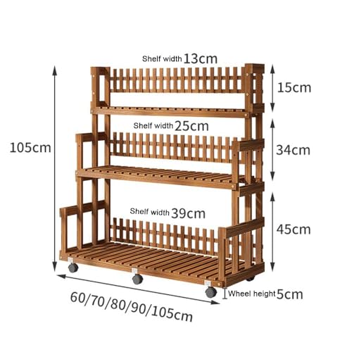 Adjustable 3-Tier Wooden Plant Ladder Shelf with 6 Wheels - Indoor/Outdoor Flower Pot Display Rack - Versatile Garden Organizer for Home Decor and Plant Care - view 6