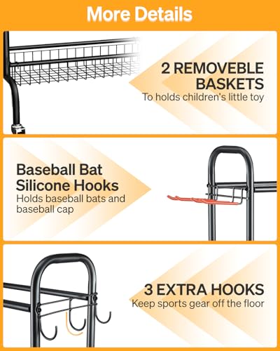 Basketball Rack with Wheels, 4 Tier Garage Ball Storage Organizer - view 3