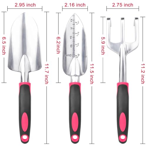 Garden Tools Set, 3 Pack Garden Shovel, Transplant Trowel and Hand Rake Red - view 2