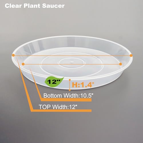 Plant Saucer Tray 12 inch 2 Pack Plastic Plant Trays Saucers for Indoors Outdoor, Heavy Duty Drainage Drip Water Trays for Planter Pots Flower, Round Pebble Tray, Pots Base (12", Clear) - view 2
