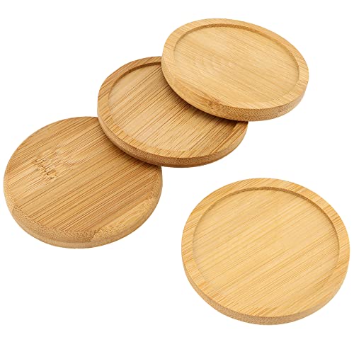 30 Pack 3 Inch Round Bamboo Coasters, Natural Wooden Drink Coasters, Round Bamboo Saucer Decorative Succulent Tray for Cups, Outdoor and Indoor Plant Pots - view 5