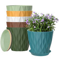 6 Pack 7 Inch Plant Pots with Drainage and Saucers, Multicolour Plastic Flower Pots for Indoor and Outdoor Plants, Stackable Nursery Planters for Houseplants and Herbs, Multicolour