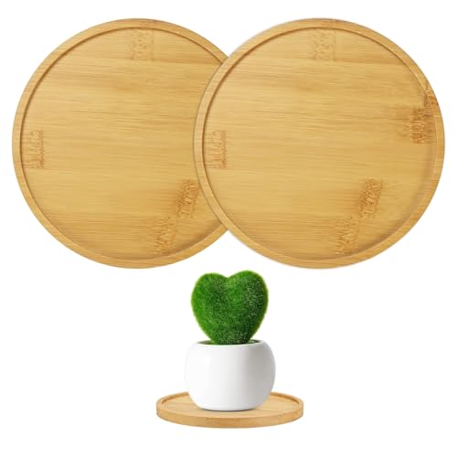 2-Pack Bamboo Plant Saucer, 2.17 Inch / 5.5cm ID Round Flower Pot Plant Saucers for Indoor/Outdoor/Succulent, Wood Drip Tray [2.56 Inch/6.5cm OD] - view 4