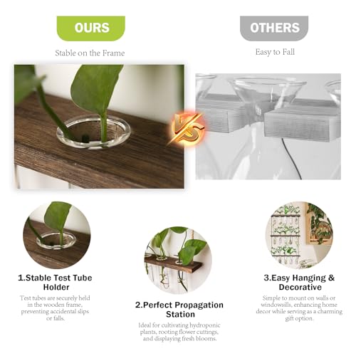 Wall Hanging Propagation Station with Wooden Stand 5 Glass Test Tubes 3 Tiered Planters Wall Terrarium for Home Office Plant Hanger Flower Vases Wall Decor Hydroponic Cuttings - view 6