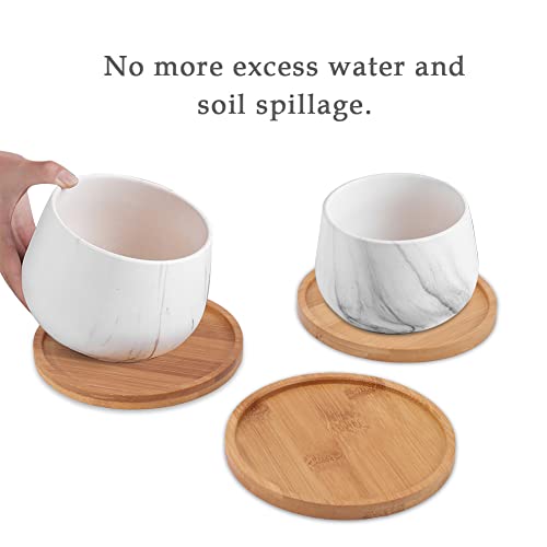 4 Pack Bamboo Plant Pot Saucers, 4.7 Inch Round Bamboo Coaster Plant Drainage Tray Cork Wood Drip Pads Plates for Owl Pots Succulent Pots, Flower Pot - view 3
