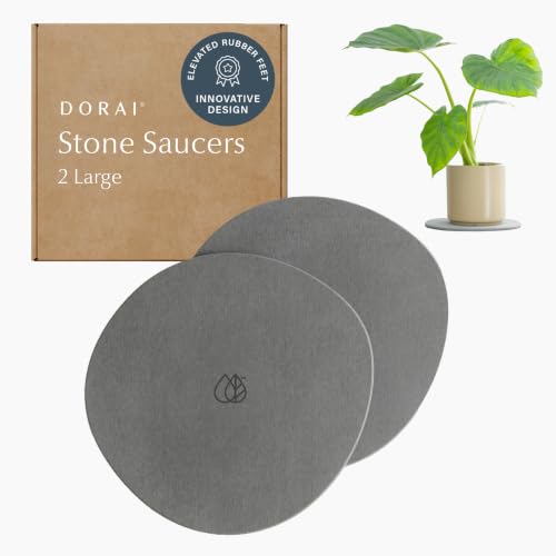 Home Stone Plant Pots Saucer Set 11.8" - Diatomite Water-Absorbing Trays for Indoor Plants, Ideal for Shelves & Floors | Pack of 2 Large