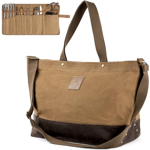 Waxed Canvas Tool Tote Bag, 36L Heavy Duty Storage Bag