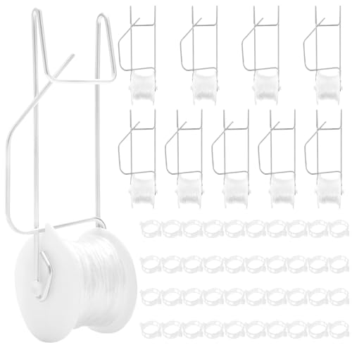 10 PCS Tomato Roller Hooks with String, Plant Roller Hooks with 49.2FT Twine & 40 PCS Tomato Support Clips, Climbing Plants Support Clips Flower Vine Twine Crop Trellis Kit for Tomato Plant Greenhouse