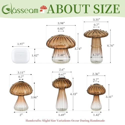 Mushroom Glass Propagation Station, 5Pcs Amber Plant Terrarium Jar - view 5