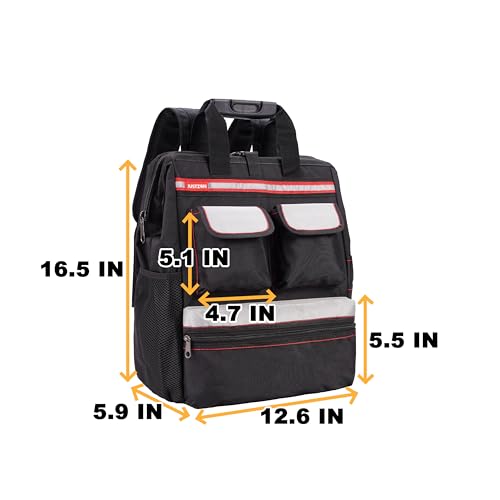 Backpack Tool Bag with Padded Back Support Heavy Duty Tool Kit Carrier Storage Bags for Electrician, Plumber, HVAC, Cable Repairman - view 6