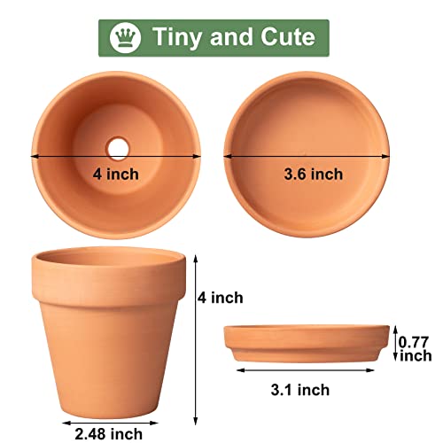 4 Inch Terracotta Pots with Saucer - 6 Pack Small Clay Plant Pots with Drainage Holes, Flower Pots with Tray, Terra Cotta Pots for Indoor Outdoor Plants, Crafts, Wedding Favor - view 2