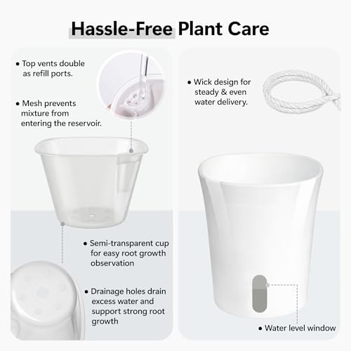 10 Pack 4" Self Watering Small White Plant Pots for Indoor Plants, Clear Inner Cup, Water Level Indicator, Drainage Holes & Wick, for Cuttings, Seedlings, Herb, African Violet, Hoya, Begonia - view 4