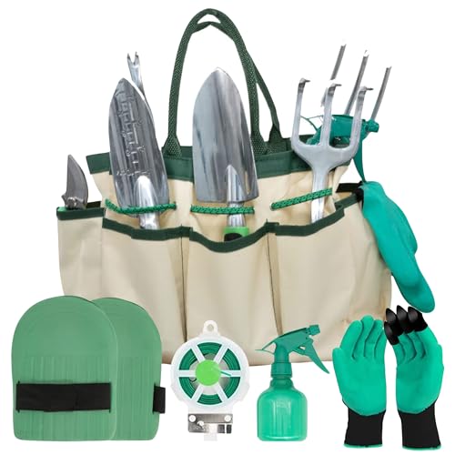 Stainless Steel 11 Piece Heavy Duty Garden Tool Set with Tote Bag – Premium Gardening Tools & Hand Tools Set | Perfect Gardening Gifts for Men & Women | Durable Garden Tools for Gardening