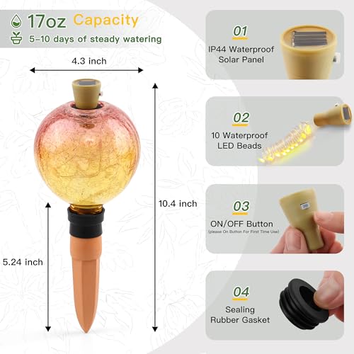 Solar Watering Globe, 17 oz Crackle Glass, Pink and Yellow, 1 Pack - view 4