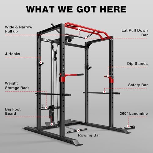 S11 Power Cage, 2000LB Multi-Function Power Rack with LAT Pulldown, Squat Rack with Adjustable Pulley System and Training Attachments, Weight Rack for Home Gym - view 5