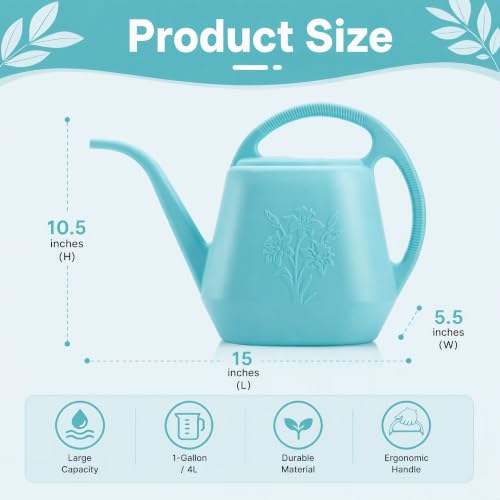 1-Gallon Plastic Watering Can with Comfortable Handle, Garden Watering Cans Long Spout for Indoor Outdoor Watering Plants, Bright Blue - view 2
