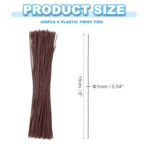 Plastic Twist Ties, 300 Pcs 6 Inch Reusable Cable Ties, 0.04 Inch Wide Bag Coated Ties for Household and Office Use, Brown - view 2