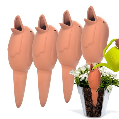 4 Pack 8oz Decorative Terracotta Birds Self Watering Spikes for Small Indoor Plants Vacation Auto Water Device Stakes(Birds)