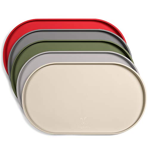 Dog Food Mat - Waterproof Dog Bowl Mat, Silicone Pet Mat for Food and Water Bowls, Nonslip Pet Feeding Mat with Edges, Dogs Food Mats for Floors, Puppy Supplies (Small, White Sand)