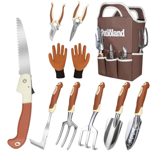 Brown Garden Tools Set 10-Piece, Gardening Gifts for Women Men