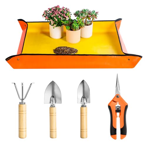 Plant Repotting Mat, 5Pcs Succulent Tools Mini Garden Small Gardening Tools Indoor, Pruning Shear Gardening Scissor, Hand kit for Bonsai, Cactus, Fairy, Houseplant Transplanting, Seedling