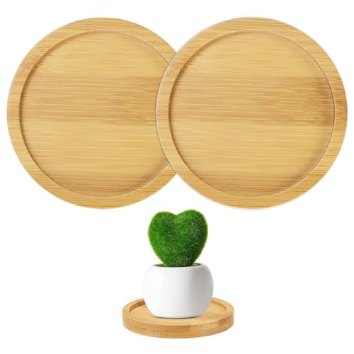 2-Pack Bamboo Plant Saucer, 2.17 Inch / 5.5cm ID Round Flower Pot Plant Saucers for Indoor/Outdoor/Succulent, Wood Drip Tray [2.56 Inch/6.5cm OD] - view 8