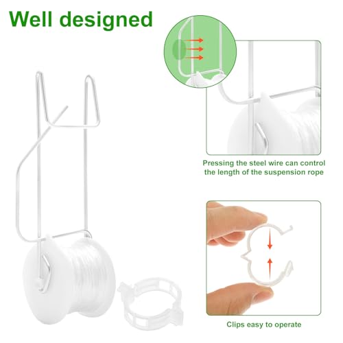 10 PCS Tomato Roller Hooks with String, Plant Roller Hooks with 49.2FT Twine & 40 PCS Tomato Support Clips, Climbing Plants Support Clips Flower Vine Twine Crop Trellis Kit for Tomato Plant Greenhouse - view 5