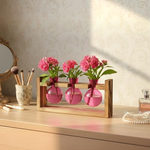 Plant Terrarium Jar Propagation Station Stand 3 Pink Bulb Vases - view 3