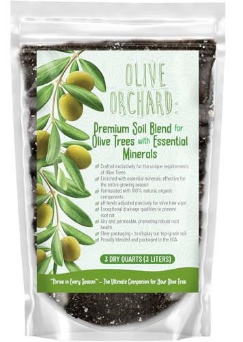 Organic Olive Tree Potting Mix – Fast-Draining, Nutrient-Rich Soil for Indoor & Outdoor Olive Trees – Mediterranean Plant Care – Long-Lasting Formula (3 QUARTS)