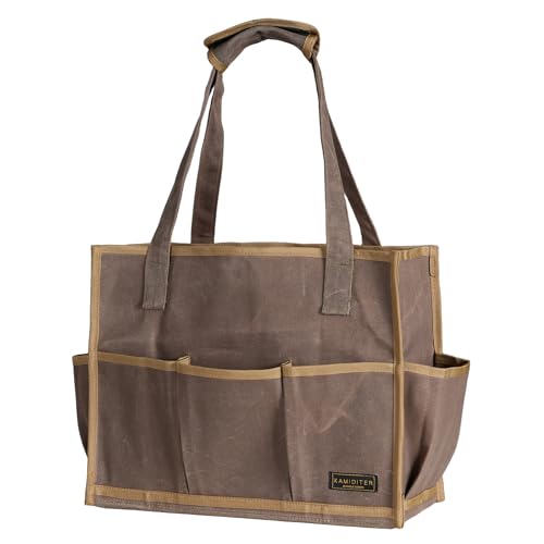 Heavy-Duty Waxed Canvas Tool Pouch - 14-Pocket Garden Tool Organizer with Removable Handle | Multi-Compartment Storage Bag for Tools (14.5" x 11" x 6.5", Grey)