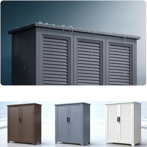 Lockable Garden Storage Cabinet, Gray, White, Brown - view 6