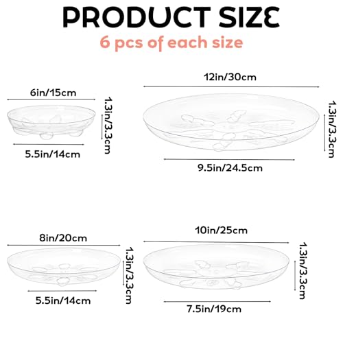 24 Pack Clear Plant Saucers with Feet, 6/8/10/12 Inch Heavy Duty Plastic Plant Drip Trays, Flower Pot Trays, Plant Water Catcher Tray for Indoor & Outdoor Plants, Round, 4 Sizes - view 2