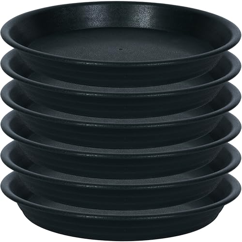 Plant Saucer Pot Tray 4 inch, 6 Packs Plastic Flower Planter Saucers and Drip Trays for Indoors Outdoors, Heavy Durable Plant Plate Water Catcher (Black)