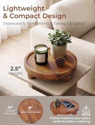 Acacia Wood Round Tray, 10 in Pedestal Riser Stand for Plant Decor - view 3