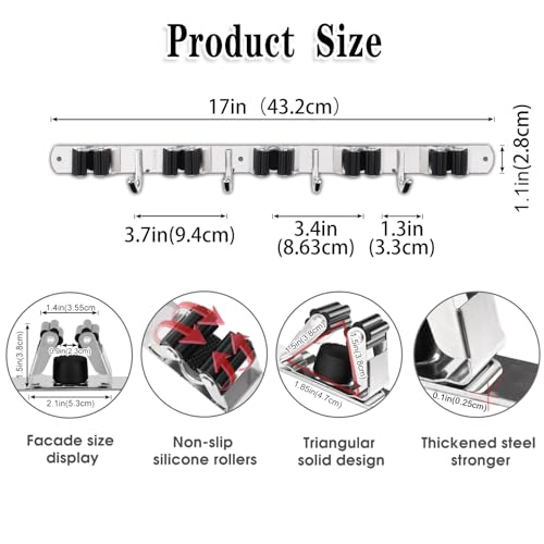 Broom Holder Wall Mount, 5 Racks 4 Hooks Heavy Duty Mop Organizer - view 3