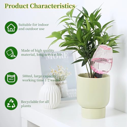 6pcs Plant Self Watering Globes, Plastic Water Bulbs Top Fill, 12.3 oz Plant Watering Devices System Slow Release Terracotta, Water Spikes Stakes for Indoor (Pink-6pack) - view 4
