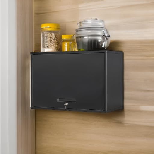 Metal Garage Wall Cabinet with Doors and Shelves, Wall Mounted Metal Storage Cabinet, Floating Garage Tool Cabinet for Garage, Basement, Kitchen, Warehouse (Black, 21.6" H) - view 6