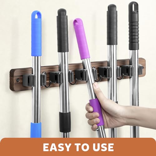 Broom Holder Wall Mount, Rustic Broom Hanger for Laundry Room - view 3