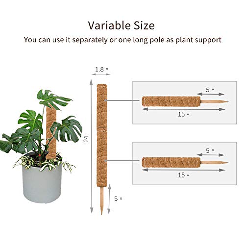 30 Inch Moss Pole for Climbing Plants - 2 Pack 15 Inch Coir Totem Pole Plant Support with 65 Feet Garden Twist Tie for Monstera and Potted Plants to Grow Upwards… - view 2