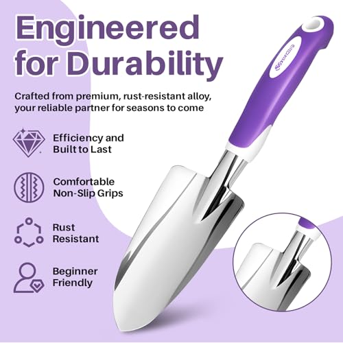 Garden Tool Set, 10 Pcs Heavy Duty Gardening Tool Kit Women Garden Gift Set Aluminum with Non Slip Ergonomic Handle, Storage Tote Bag and Gloves, Garden Supplier for Women&Men(Purple) - view 6