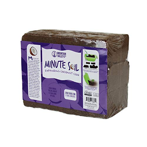 Minute Soil - Compressed Coco Coir Fiber Grow Medium - 3 Bricks = 4.5 Gallons of Potting Soil - Seed Starting, Gardening, House Plants, Flowers, Microgreens, Wheatgrass - Add Water - Peat Free - OMRI