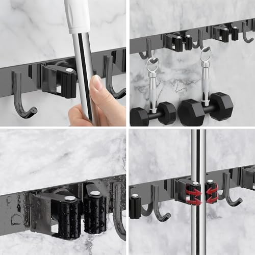 SUS304 5 Racks and 4 Hooks Mop and Broom Holder Wall Mount - view 2