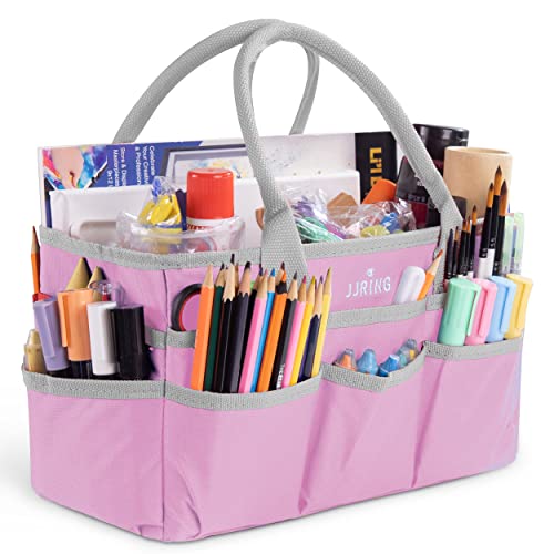 600D Nylon Craft & Art Organizer Tote Bag With Pockets, Pink