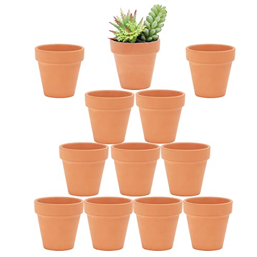 2.5 inch Terracotta Pots with Drainage Holes,Small Mini Clay Ceramic Pottery Planter,Cactus Flower Terra Cotta Pots,Succulents Nursery Pots for Indoor/Outdoor Plants,Crafts,Wedding-12 Pack
