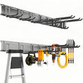 Garage Tool Organizer Wall Mount, 48inch Heavy-Duty Garage Storage System and Garden Tool Organizer with 7 Adjustable Hooks for Shovel, Snowboard, Yard Tools and Shed