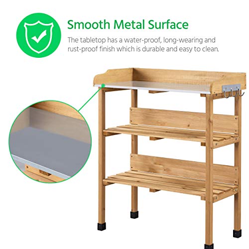 Potting Bench Outdoor Console Table w/3-Tier Storage,Natural Wood - view 7