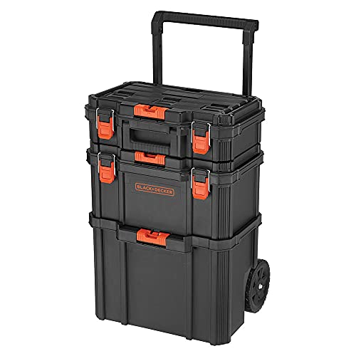 By BLACK+DECKER BLACK+DECKER BDST60500APB Stackable Storage System - 3 Piece Set (Small, Deep Toolbox, and Rolling Tote)