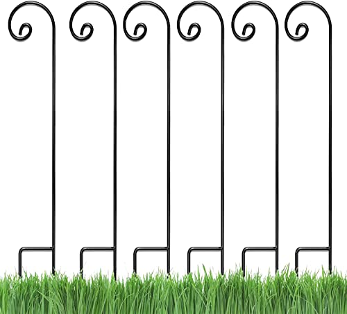 Ashman Shepherd Hook Curled (6 Pack), 35 Inch Tall 1/4 Inch Thick, Made of Premium Metal for Hanging Bird Feeders, Mason Jars, PlantHangers, Flower Basket, Christmas Lights, Lanterns, and Weddings