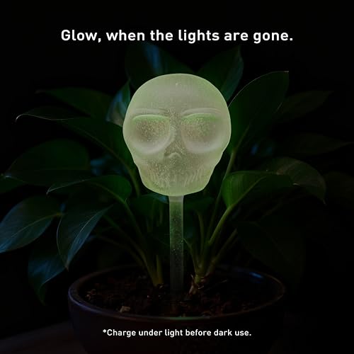 10 oz Glow-in-The-Dark Smiling Cute Skull Glass Plant Watering Globes, Halloween Goth Water Bulbs, Gothic Plant Self Watering Devices, Self Watering Planter Insert Plant Waterer, 2 Pack - view 4
